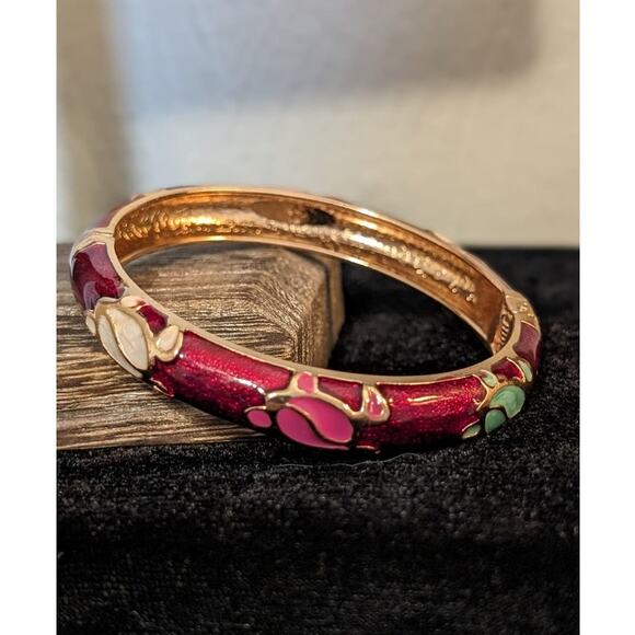 Jiu Long Xing Candy Apple Red Enamel Turtle Hinged Clamper Bangle Bracelet - Picture 3 of 7